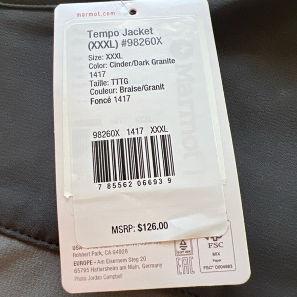 MARMOT Jacket Men's 3XL Tempo Full-Zip Pockets Gray Casual Stretch Polyester (P) - Picture 5 of 9